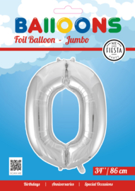 Folieballon ''Cijfer 0 zilver'' (34'')