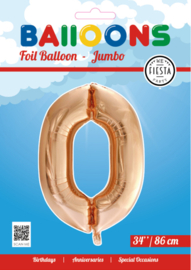 Folieballon ''Cijfer 0 Roségoud'' (34'')
