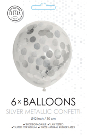 Confetti Ballonnen ''Metallic Zilver'' (6 stuks)