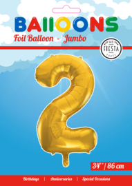 Folieballon ''Cijfer 2 goud'' (34'')