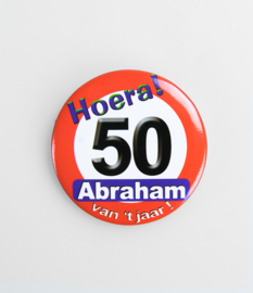 Buttons ''50 jaar  Abraham verkeersbord'' (Klein)