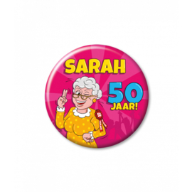 Button ''Sarah 50 jaar!'' (Klein)