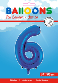 Folieballon ''Cijfer 6 Blauw'' (34'')