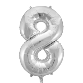 Folieballon ''Cijfer 8 zilver'' (34'')