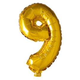 Folieballon ''Cijfer 9 goud'' (16'')