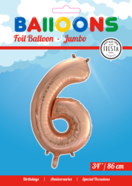 Folieballon ''Cijfer 6 Roségoud'' (34'')