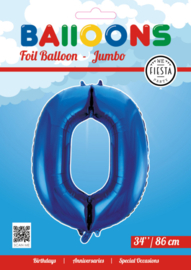 Folieballon ''Cijfer 0 Blauw'' (34'')