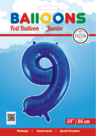 Folieballon ''Cijfer 9 Blauw'' (34'')