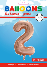 Folieballon ''Cijfer 2 Roségoud'' (34'')