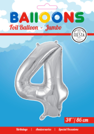 Folieballon ''Cijfer 4 zilver'' (34'')