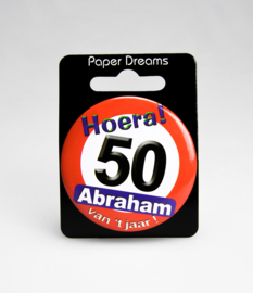 Buttons ''50 jaar  Abraham verkeersbord'' (Klein)