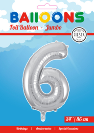 Folieballon ''Cijfer 6 zilver'' (34'')