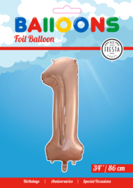Folieballon ''Cijfer 1 Roségoud'' (34'')