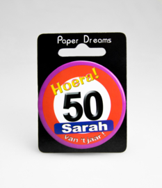 Buttons ''50 jaar Sarah verkeersbord'' (Klein)