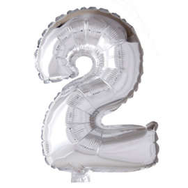 Folieballon ''Cijfer 2 zilver'' (35 cm)