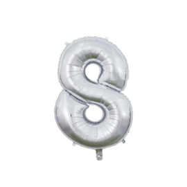 Folieballon ''Cijfer 8 zilver'' (66 cm)