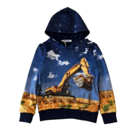 Blauwe hoodie met graafmachine