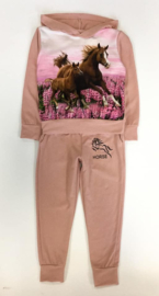 Roze joggingpak paard