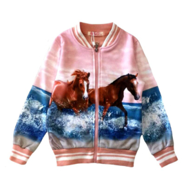 Lichtroze vest met paarden