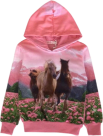 Hoodie roze drie paarden