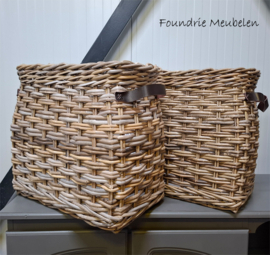 Gave rattan manden met leren handvatten