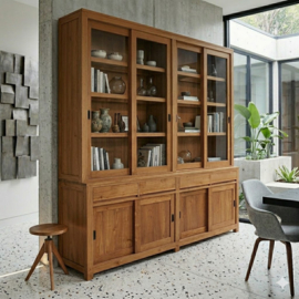 Royale Houten Vitrinekast met Schuifdeuren