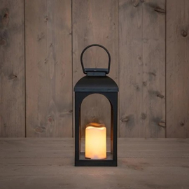 Solar Lantaarn Zwart - Met Kaars - 27 cm