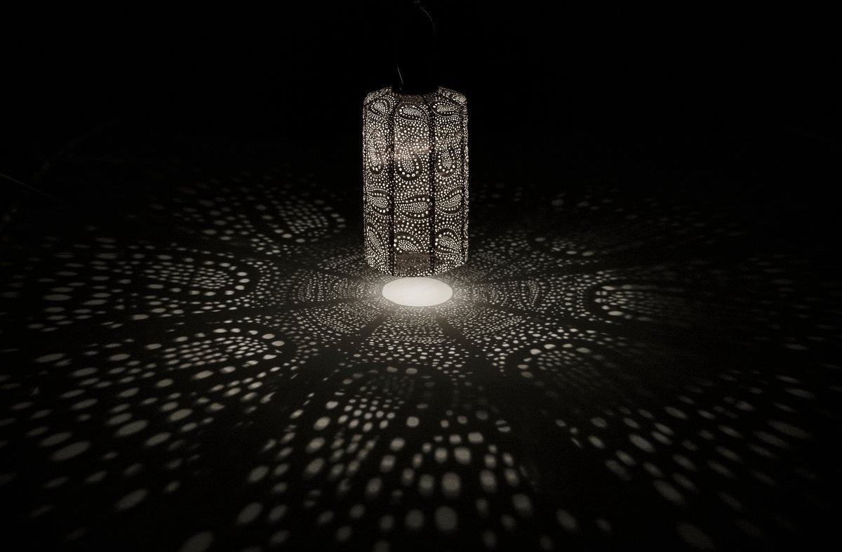 Solar Lampion Cylinder - Mandela Petrol - 18 cm