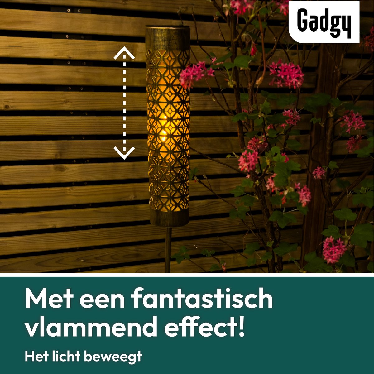 Solar Tuinstekers Metaal Goud – Met Vlameffect - Set van 2