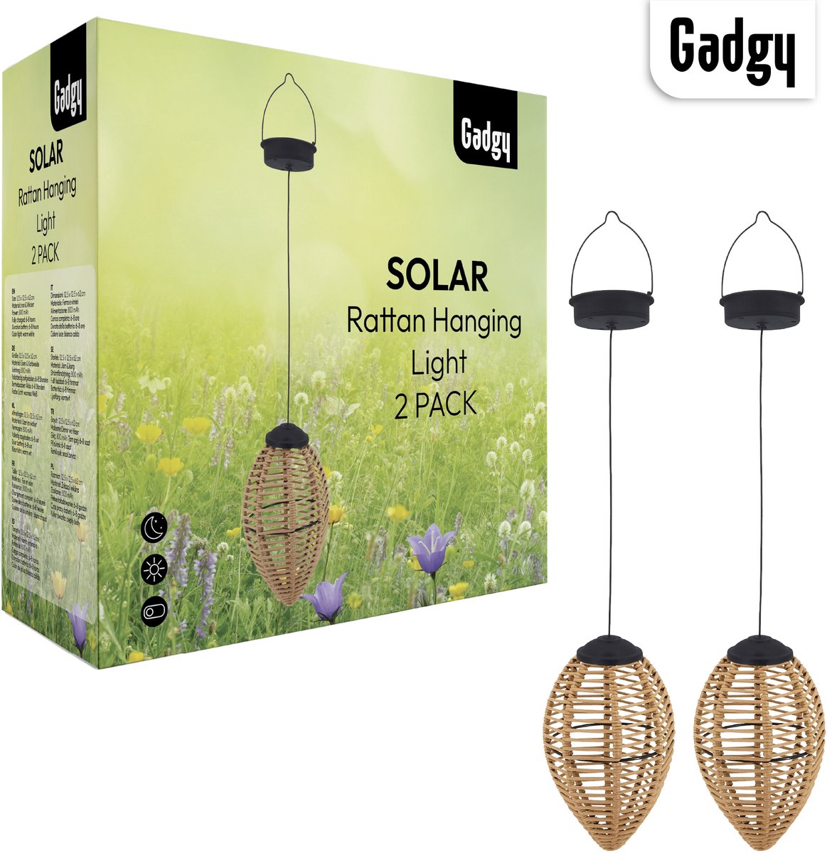 Solar Hanglampen Rattan – Set van 2