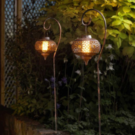 Osman Lantaarn - Solar tuinstekers met vlameffect - Set van 2