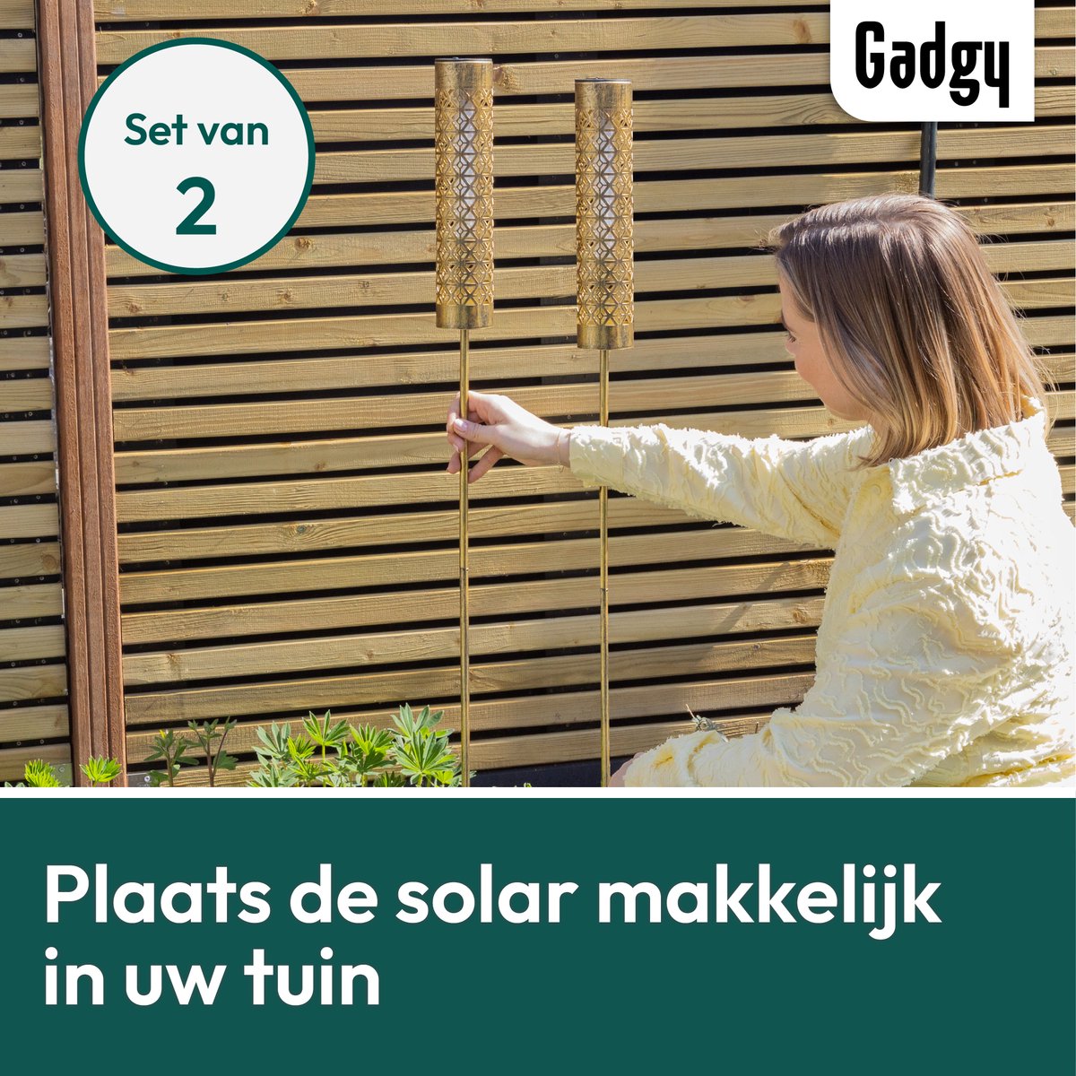 Solar Tuinstekers Metaal Goud – Met Vlameffect - Set van 2