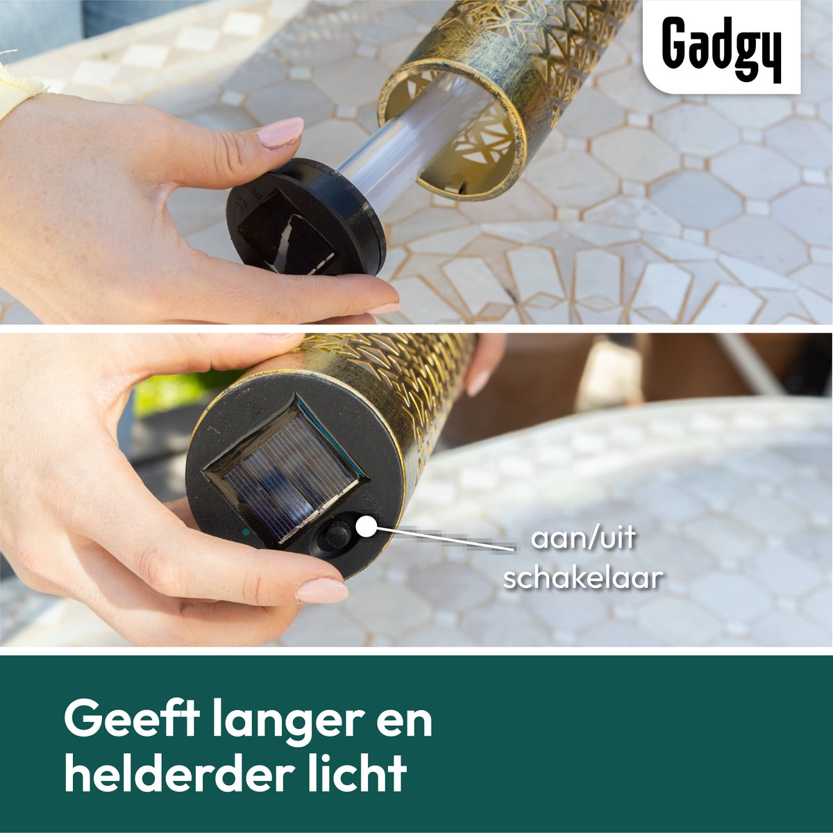 Solar Tuinstekers Metaal Goud – Met Vlameffect - Set van 2