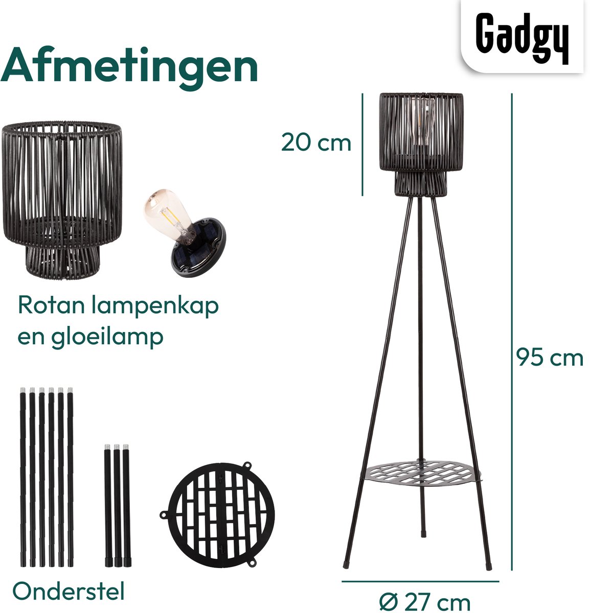 Solar Staande Lamp Driepoot – Zwart – 103 cm