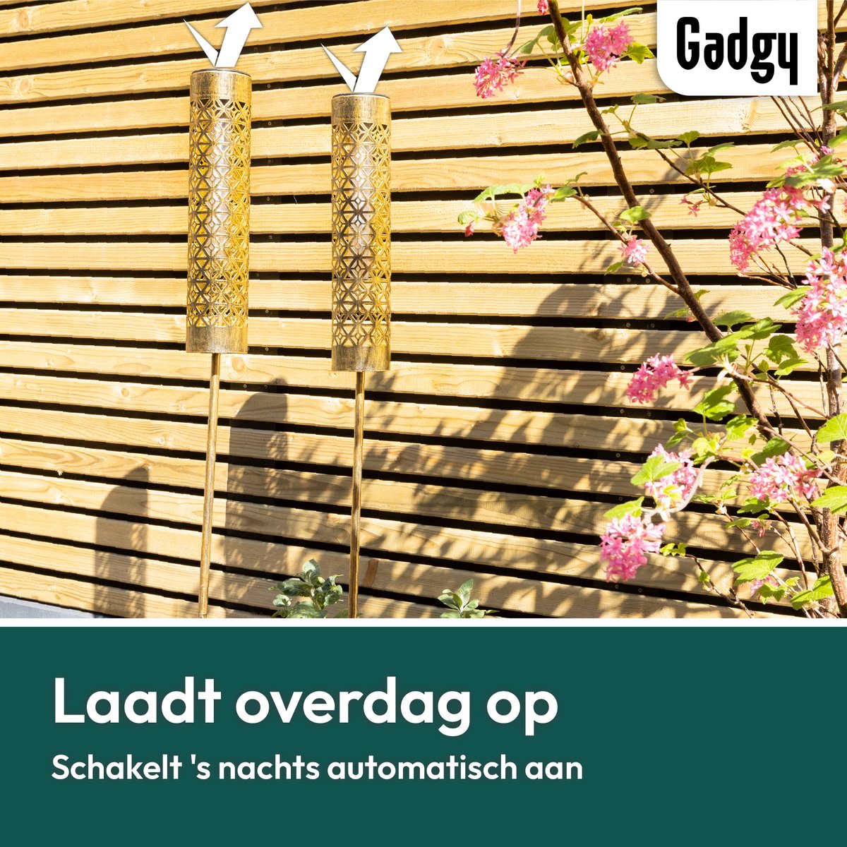 Solar Tuinstekers Metaal Goud – Met Vlameffect - Set van 2