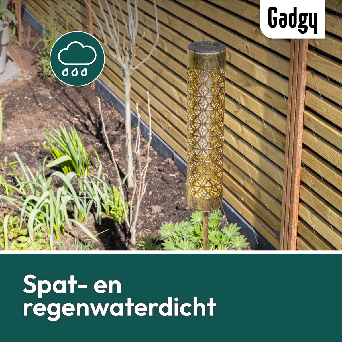 Solar Tuinstekers Metaal Goud – Met Vlameffect - Set van 2