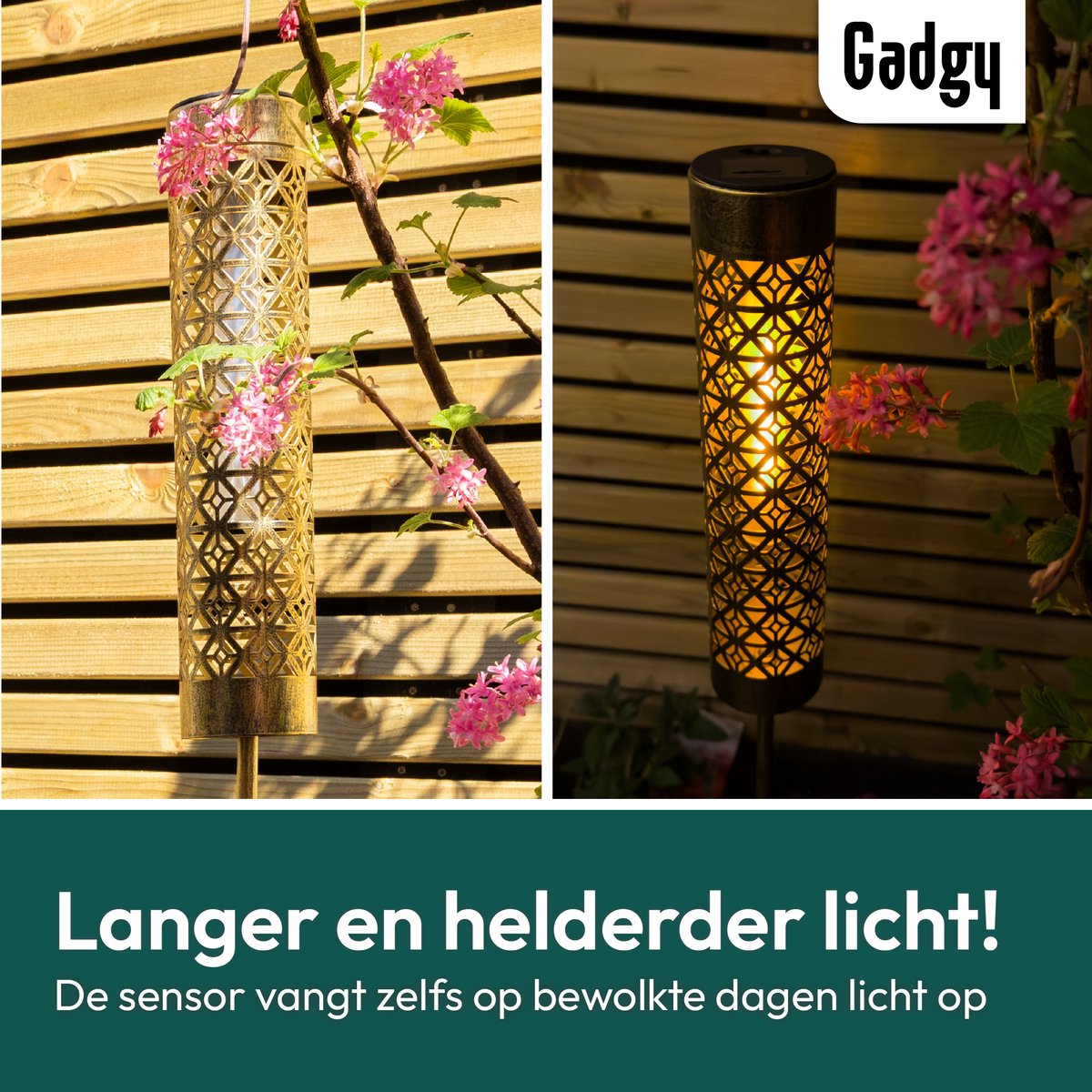 Solar Tuinstekers Metaal Goud – Met Vlameffect - Set van 2