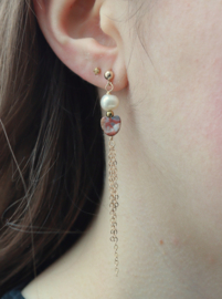 Zoetwaterparel, jaspis hart, 14k gold filled oorbellen