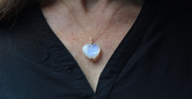 Regenboog maansteen hart 14k gold filled of zilveren  ketting