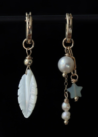 Asymmetrische 14k gold filled gouden  parel oorbellen