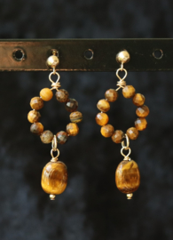 Tijgeroog 14k gold filled gouden of 925 zilveren oorbellen