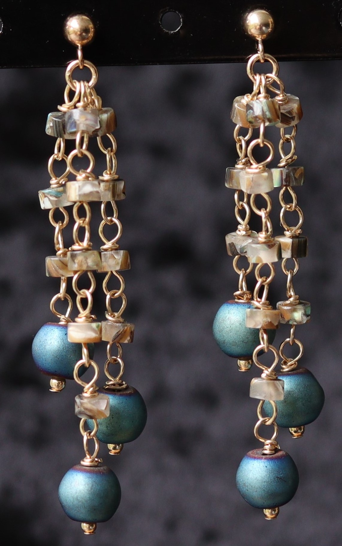 Abelone en hematiet 14k gold filled gouden oorbellen