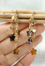 Tijgeroog 14k gold filled gouden oorbellen