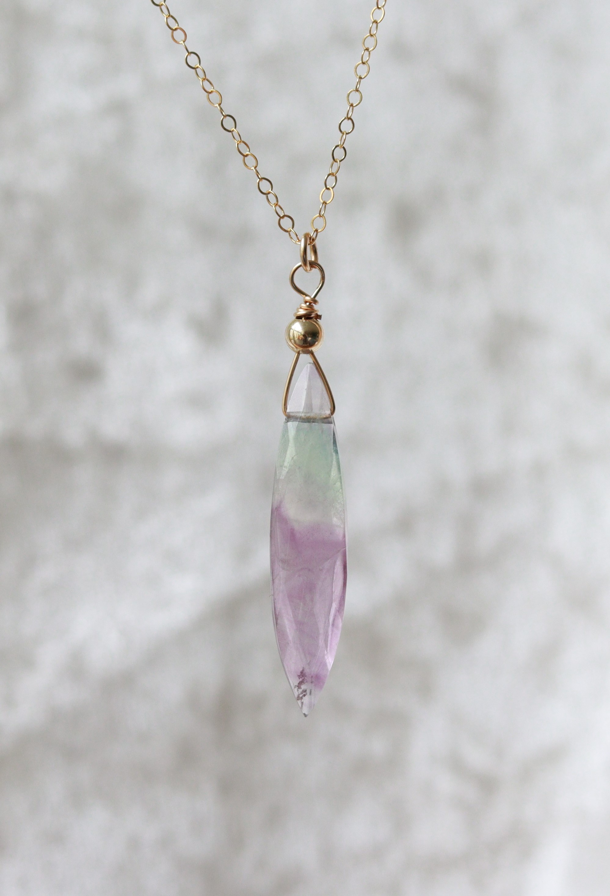 Fluoriet marquise 14k gold filled gouden of 925 zilveren ketting