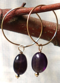 Amethist 14k gold filled gouden of 925 zilveren creool oorbellen