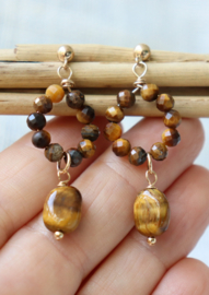 Tijgeroog 14k gold filled gouden of 925 zilveren oorbellen