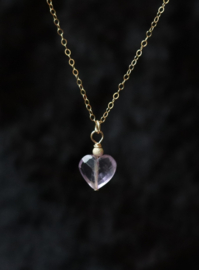 Roze amethist hart 14k gold filled gouden ketting, Roze amethist opent jou hart voor liefde, valentijnsdag
