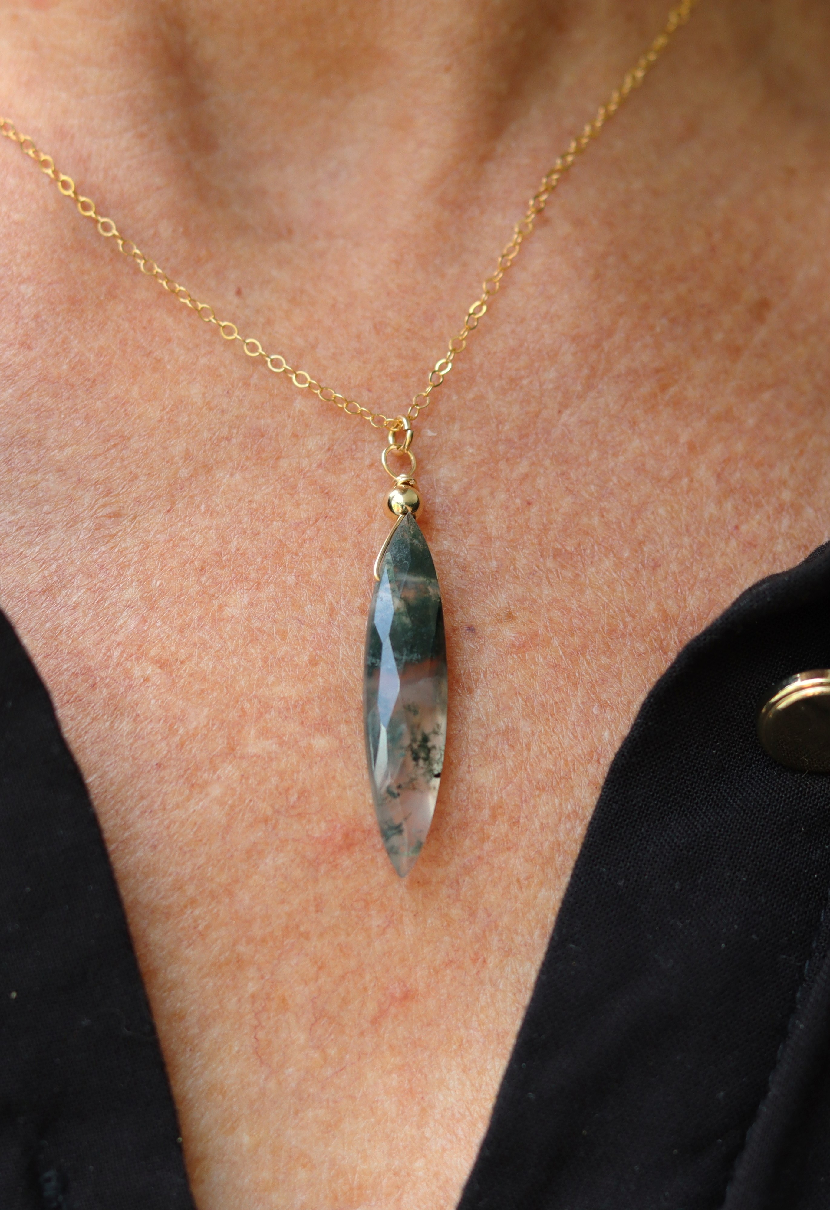 Mosagaat 14k gold filled gouden of 925 zilveren ketting,