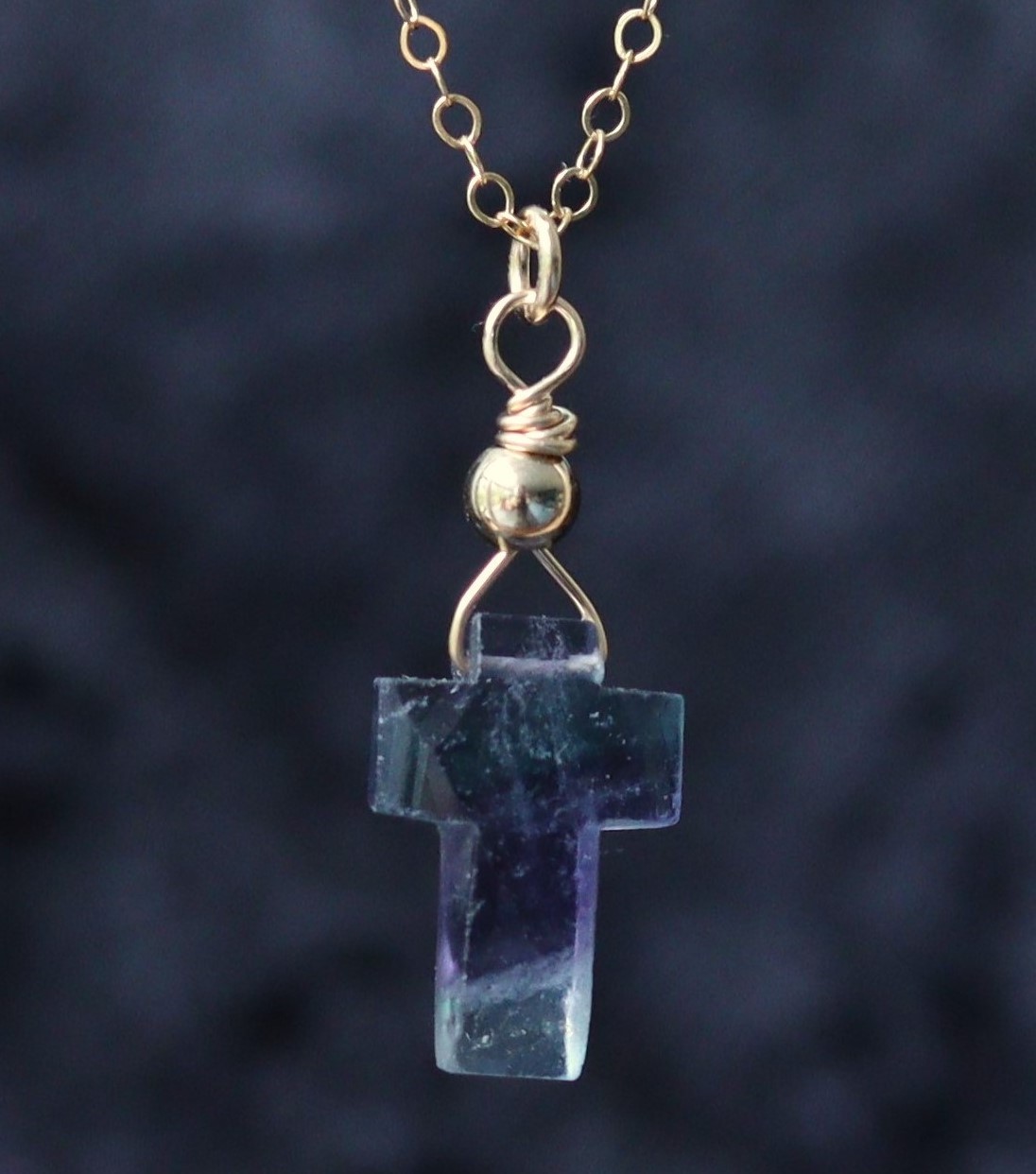 Fluoriet kruisje 14k gold filled gouden of 925 zilveren ketting,