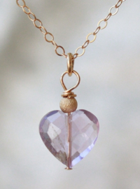 Roze amethist hart 14k gold filled gouden ketting, Roze amethist opent jou hart voor liefde, valentijnsdag